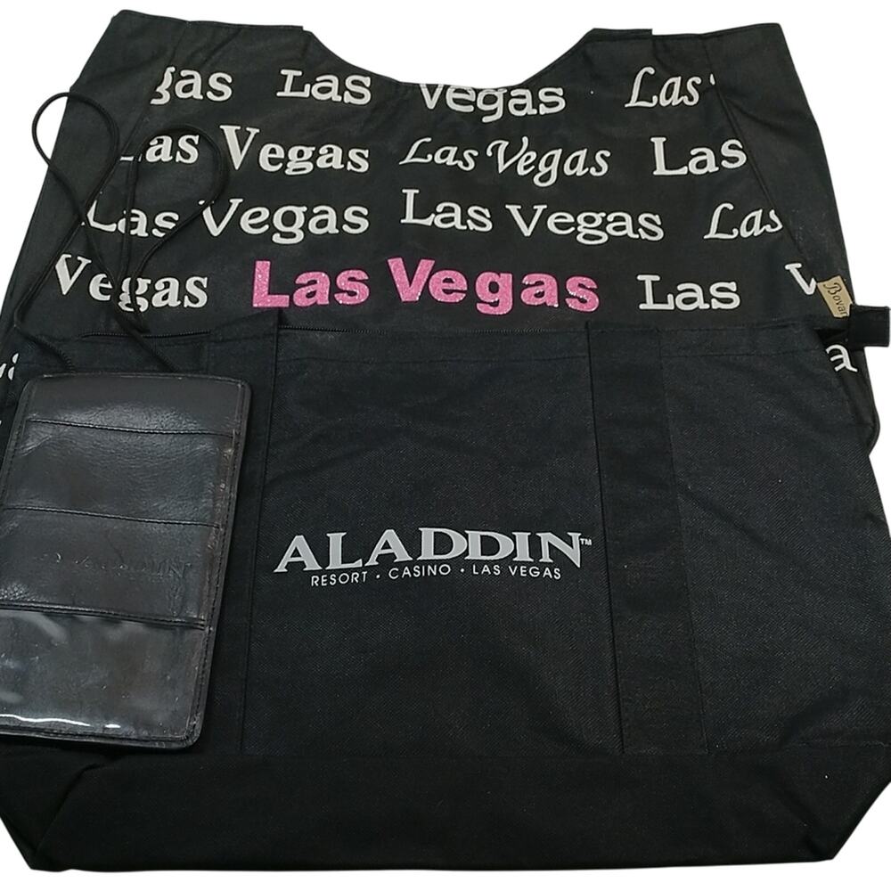 Vintage 90s Aladdin Las Vegas Bag Set Black Tote Travel 3pc Casino Resort